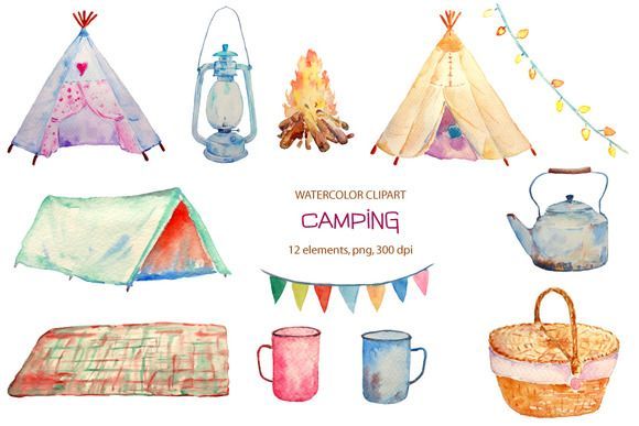 Watercolor Camping Clipart Teepee by Corner Croft on.