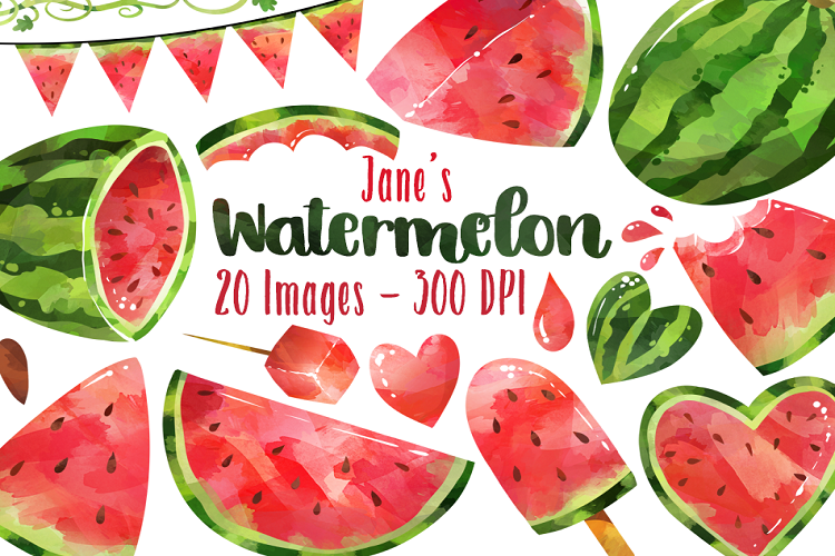 Watercolor Watermelon Clipart.