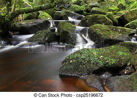 Rocky waterfall in stream.