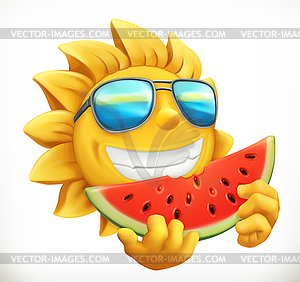 Fun summer sun with watermelon. 3d icon.