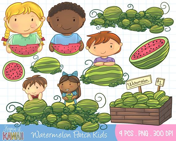 Watermelon Patch Kids Clip Art Set Cute Kids Watermelon Clip.