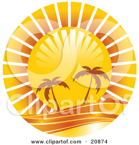 Clipart Illustration of Two Silhouetted Palm Trees Along The.