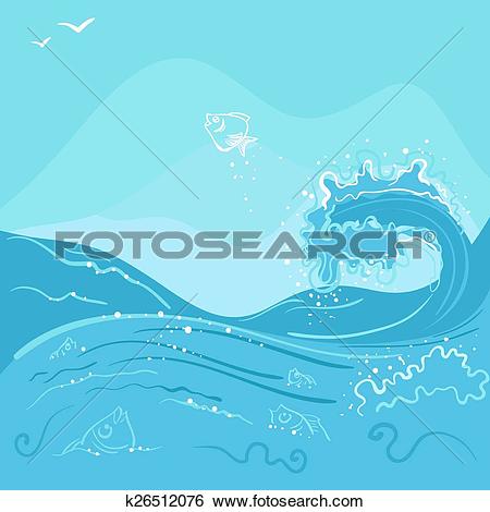 Clip Art of Fish jumping out of the ocean wave k26512076.
