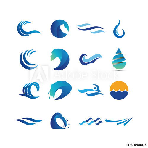 Collection of abstract water waves logo design concept.