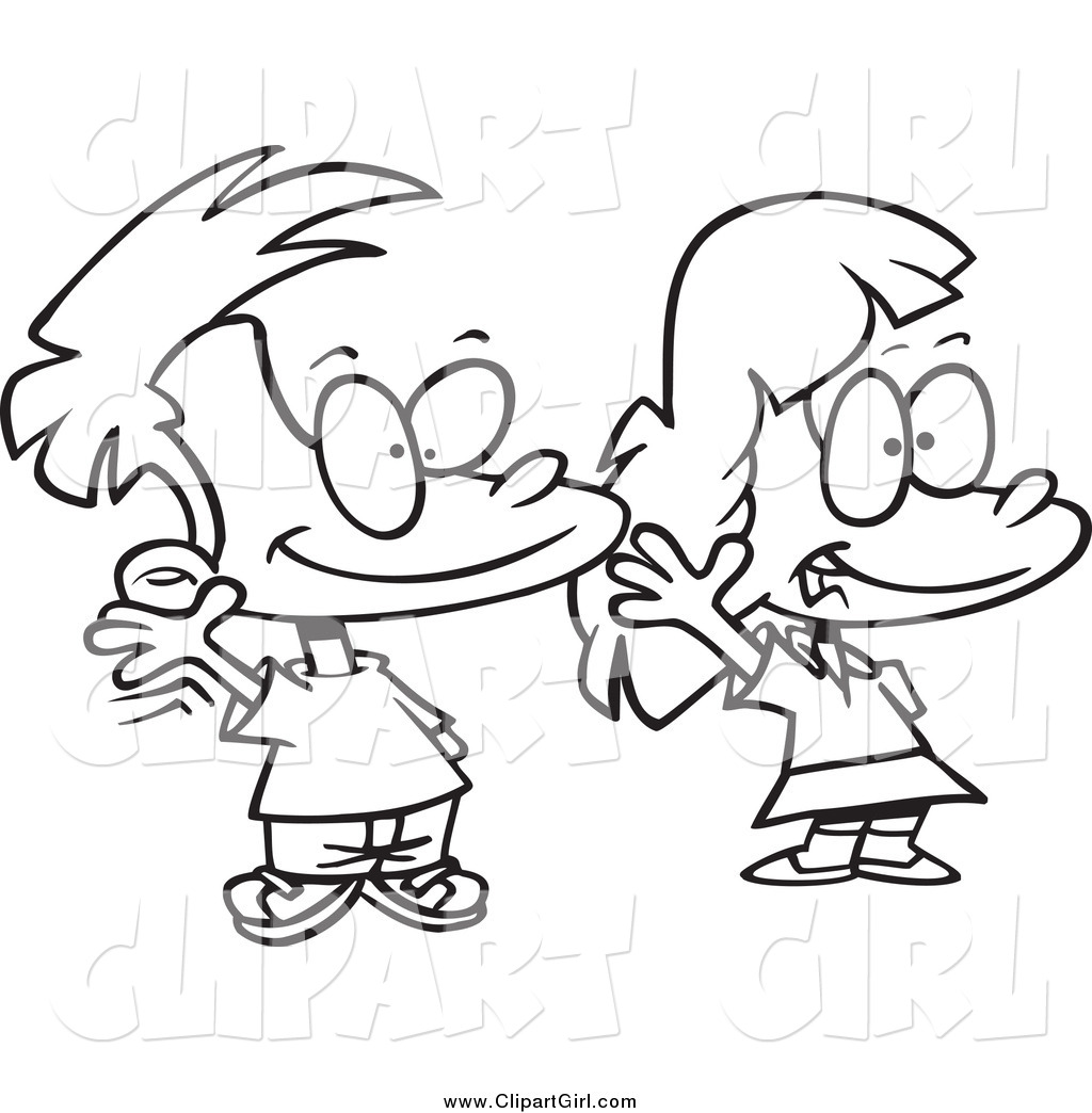 Clip Art of a Black and White Boy and Girl Smiling and.