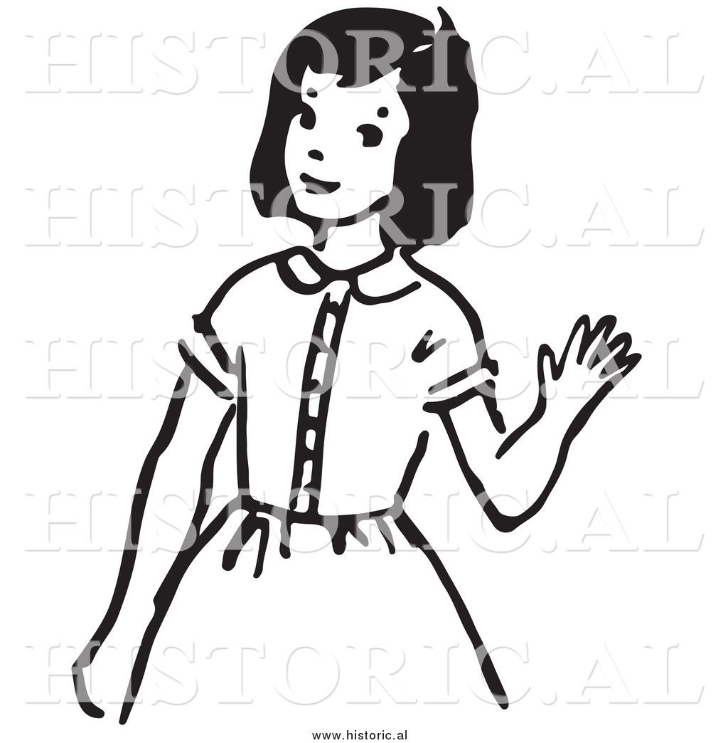 Clipart of a Girl Waving Hello with Smile.