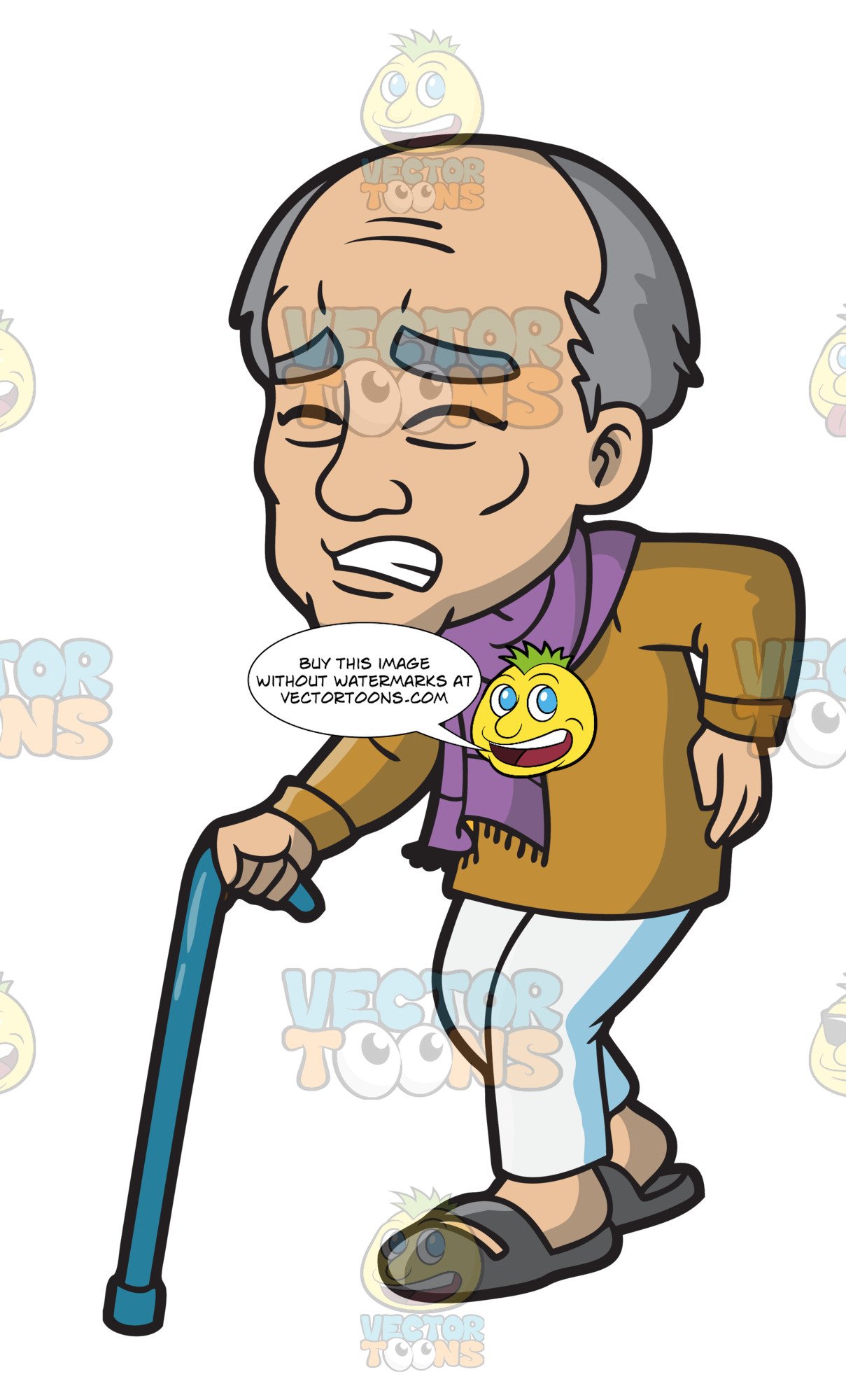 An Old Man In Pain While Walking.