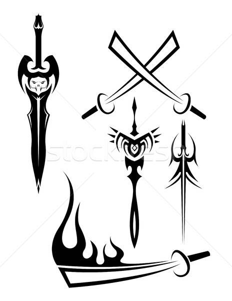 edged weapon tattoos black and white vector illustration.