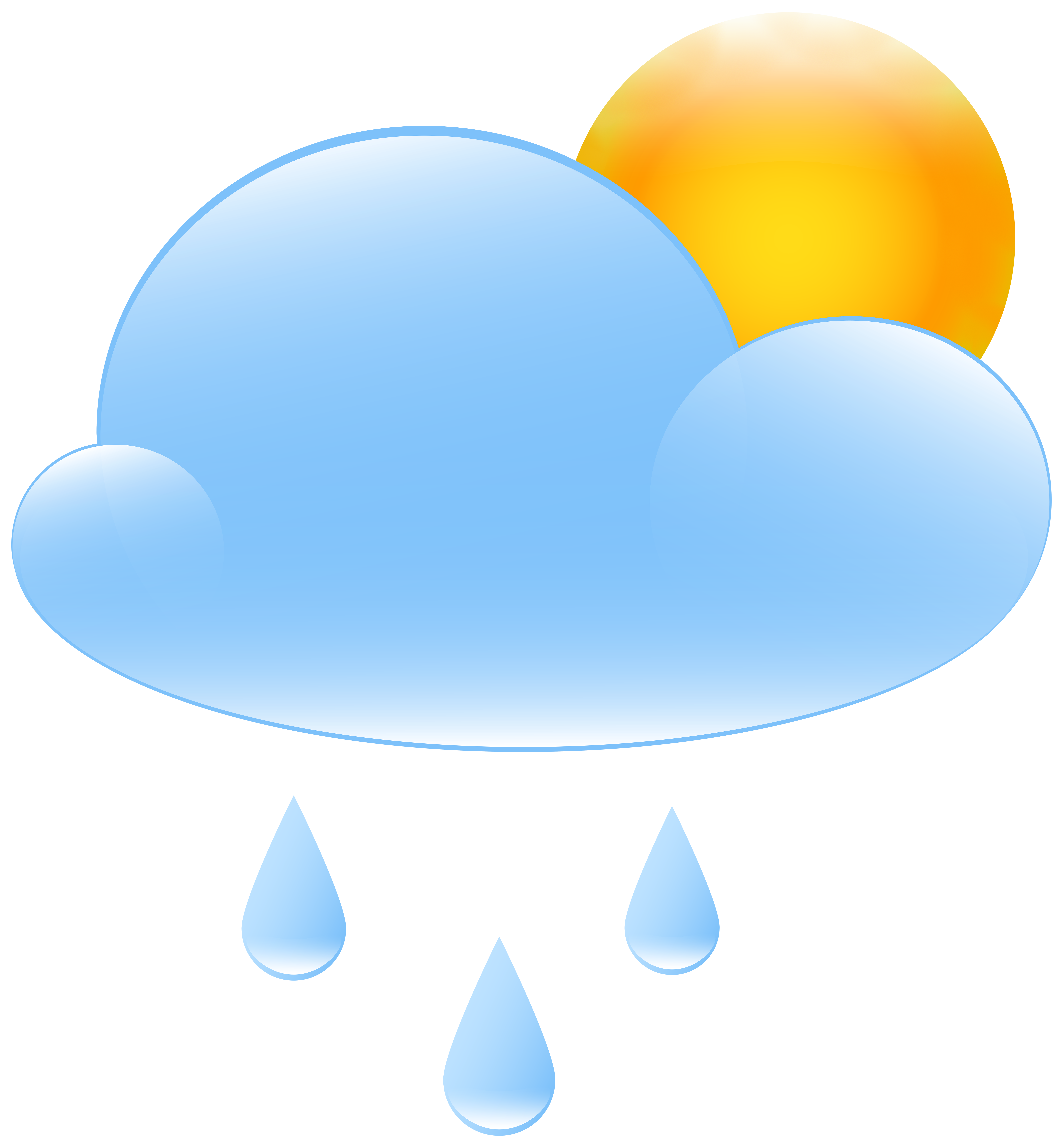 Partly Cloudy with Sun and Rain Weather Icon PNG Clip Art.