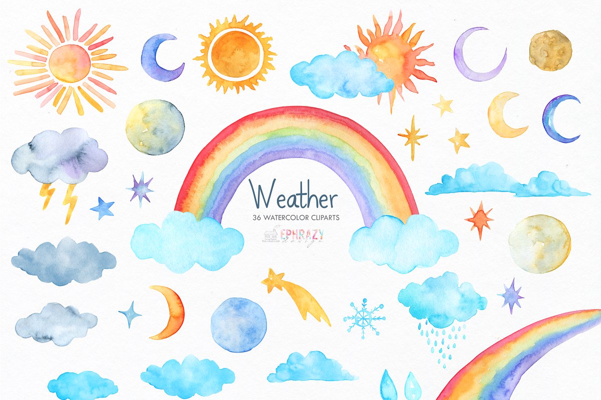 Weather clipart. Rainbow clipart.