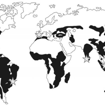 World map showing areas affected by extensive tropical.