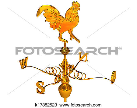 Drawing of Golden weathervane rooster k17882523.