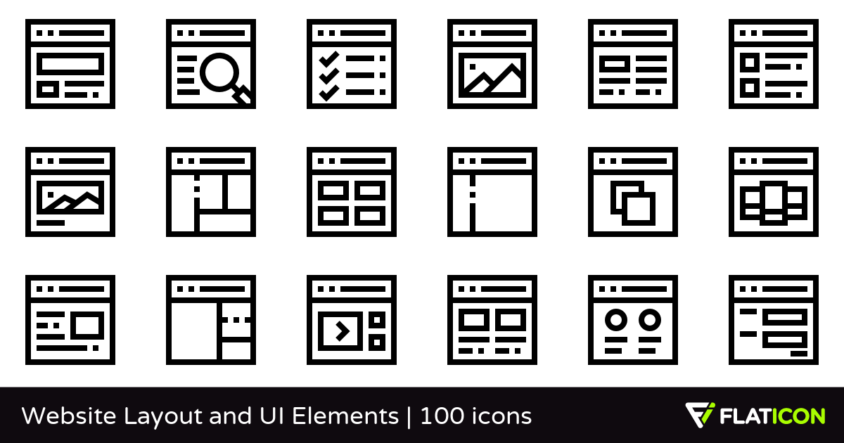 Website Layout and UI Elements 100 free icons (SVG, EPS, PSD.