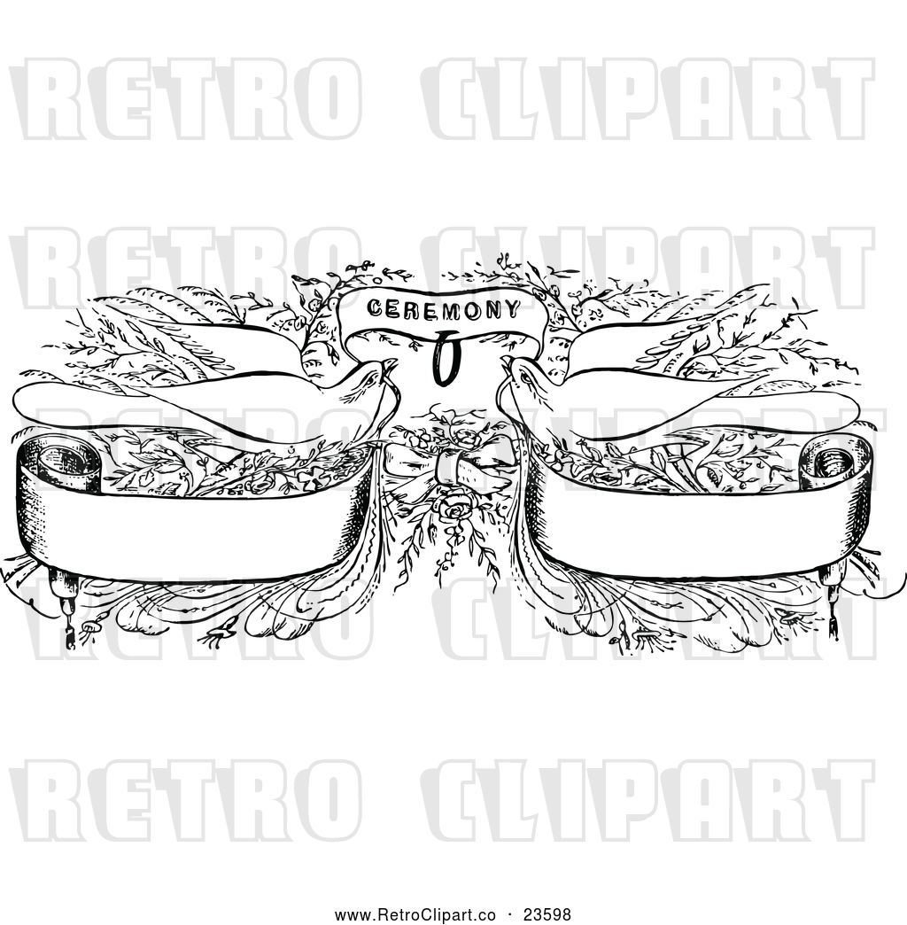 Vector Clip Art of Retro Wedding Doves with Banners and.