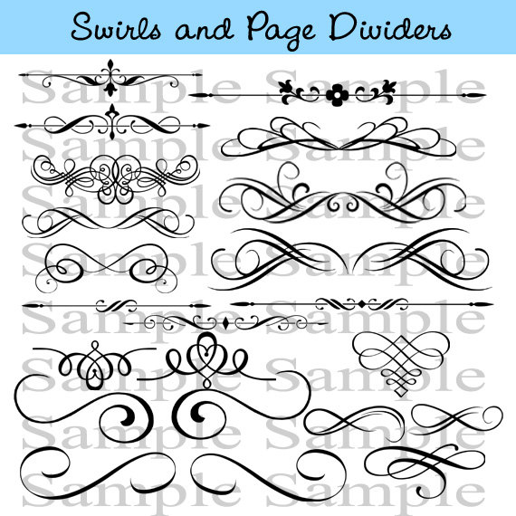 Swirls Wedding Clipart INSTANT DOWNLOAD Calligraphy Design.