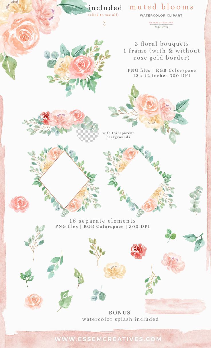 Watercolor Flowers Clipart.