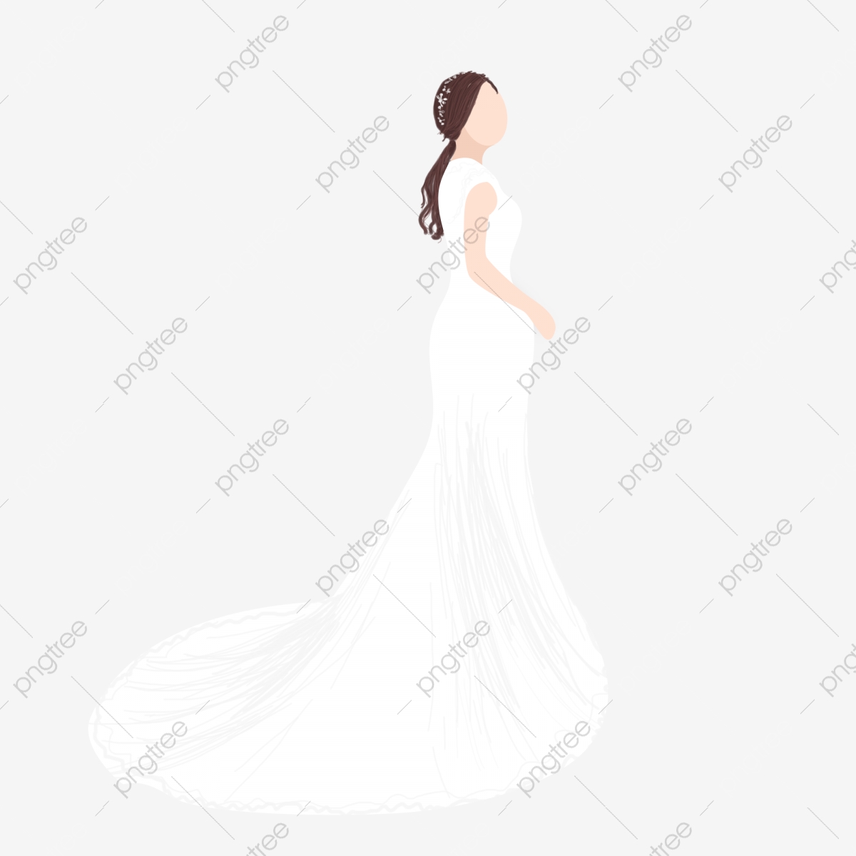 Hand Painted Bride White Shoulder Shoulder Tube Top Dress.