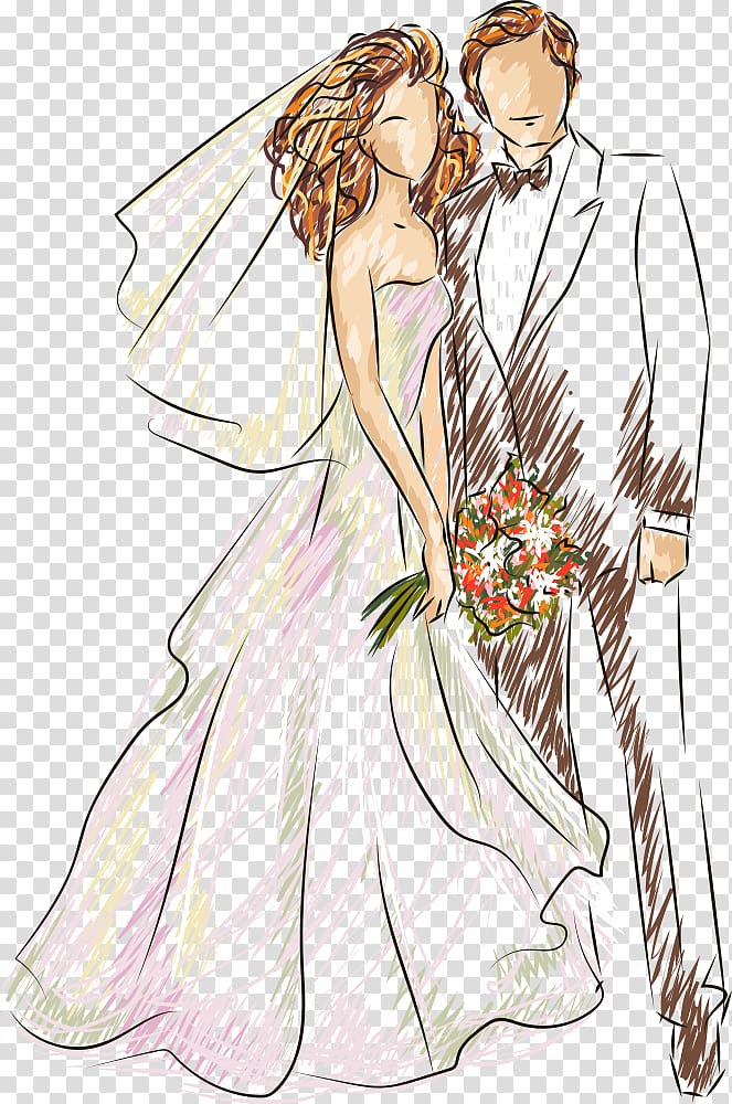 Wedding Illustration, wedding, bride and groom illustration.
