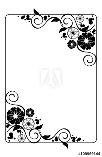 Flower frame. Decorative black and white frame with floral.