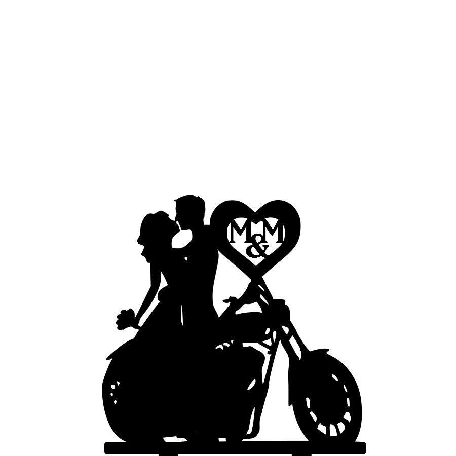 Bride And Groom On Motorcycle Clipart.