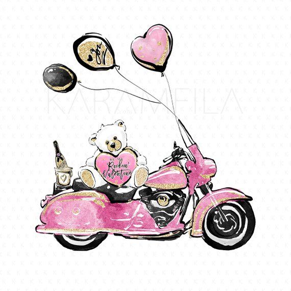 Motorcycle Valentine Clipart, Mixed Couple Clipart, Single.