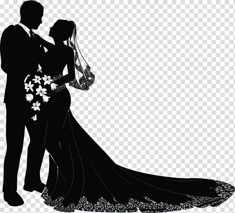 Silhouette of bride and groom, Wedding invitation Bridegroom.