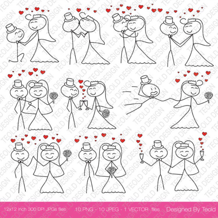 Stick Figure Wedding Clipart Clip Art, Stick People Weddin.