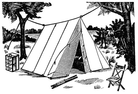 old fashioned tent, vintage camping clipart, wedge tent.