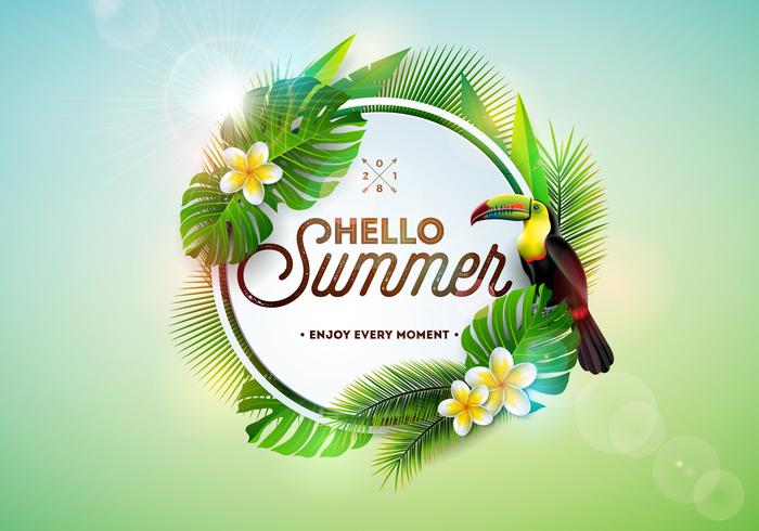 Hello Summer illustration with toucan bird on tropical.