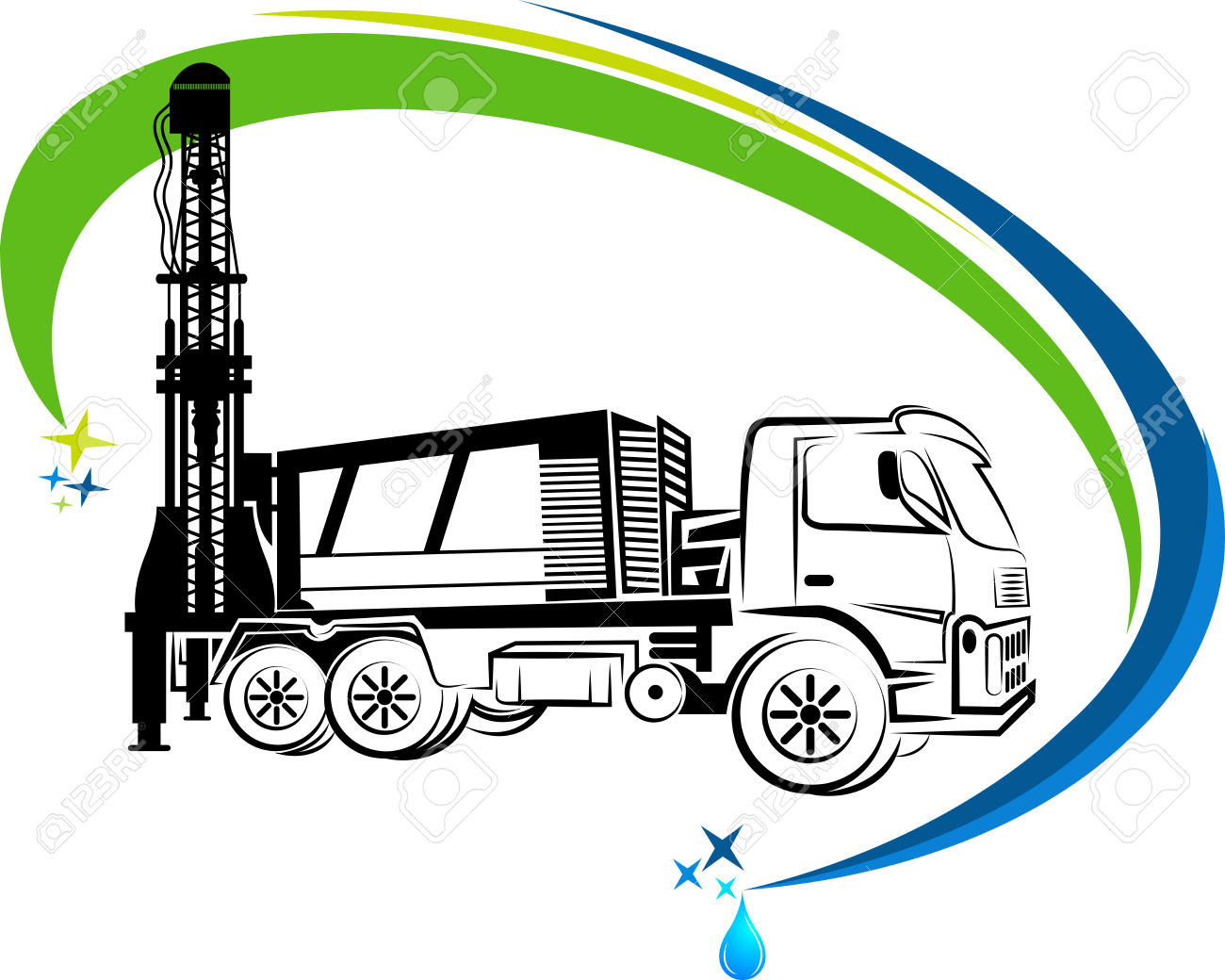 Water Well Drilling Truck Clipart.
