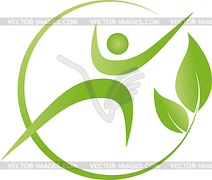 Person, leaves, fitness, health, wellness, logo.