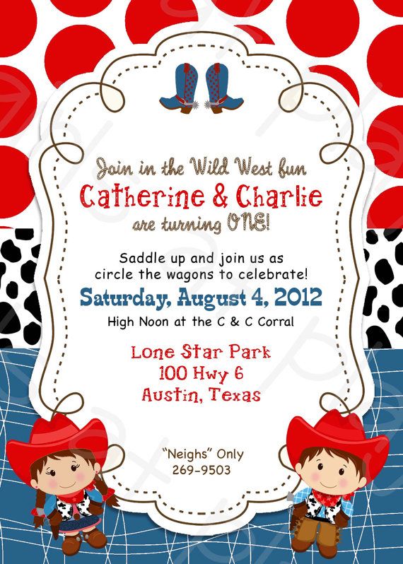 Twins Birthday Cowboy Cowgirl Boy Invitation by girlsatplay.