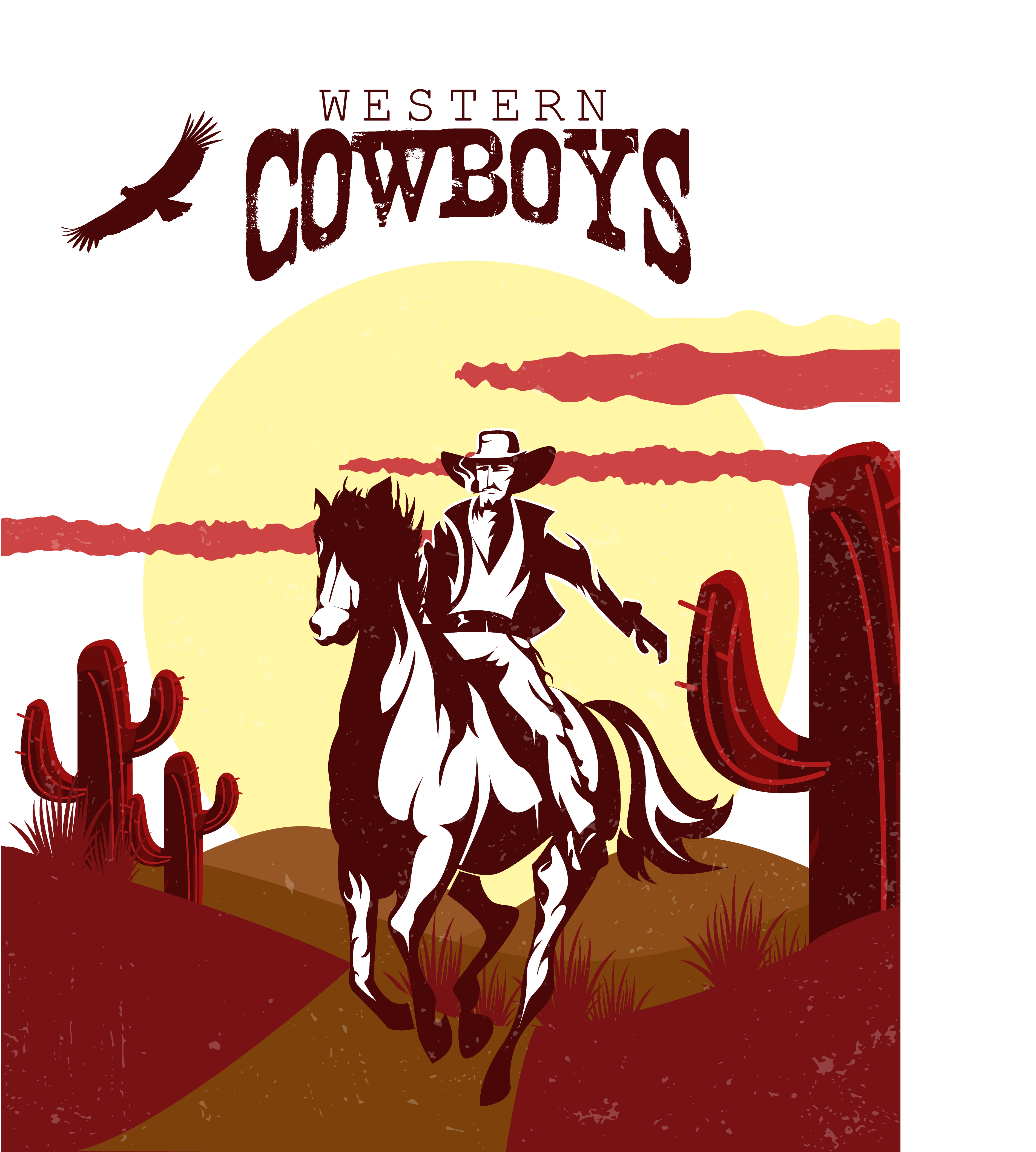 Cowboy Western American frontier Illustration.
