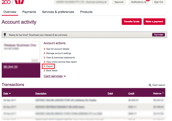 How to export bank transaction from Westpac to Xero.