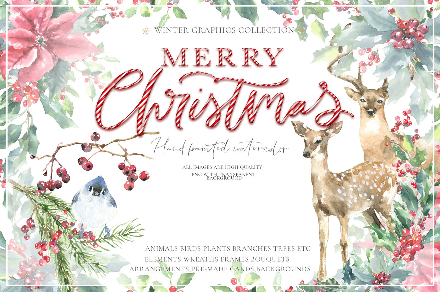 Merry Christmas Watercolor Graphics clipart By Catherine.
