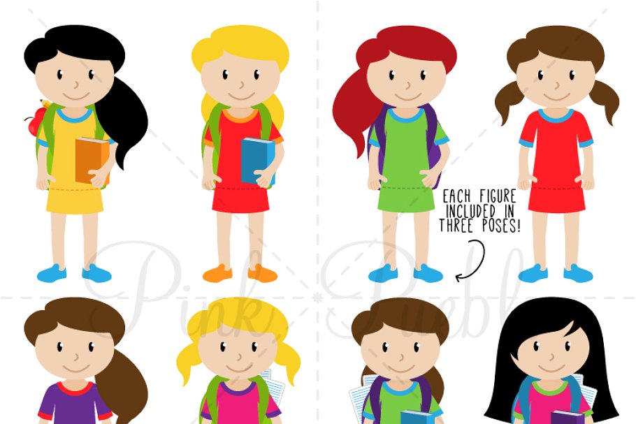Huge Pack of Female Student Clipart.