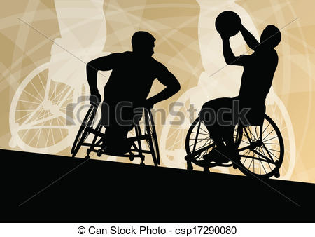 Clipart Vector of Active disabled men basketball players in a.