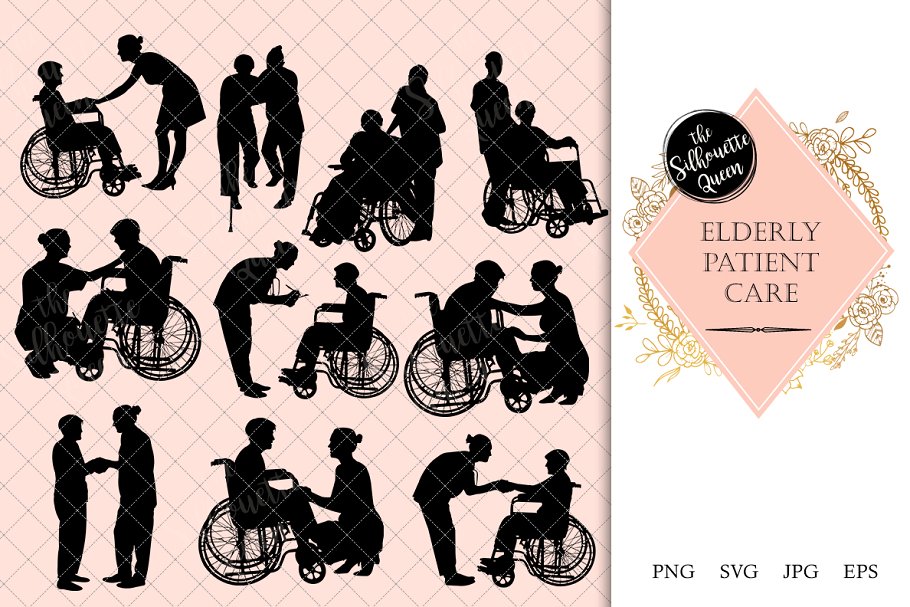 Elderly Care Wheelchair Silhouette.