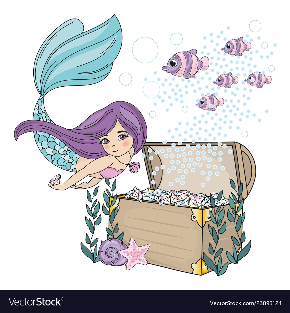 Mermaid diamond sea travel clipart color.