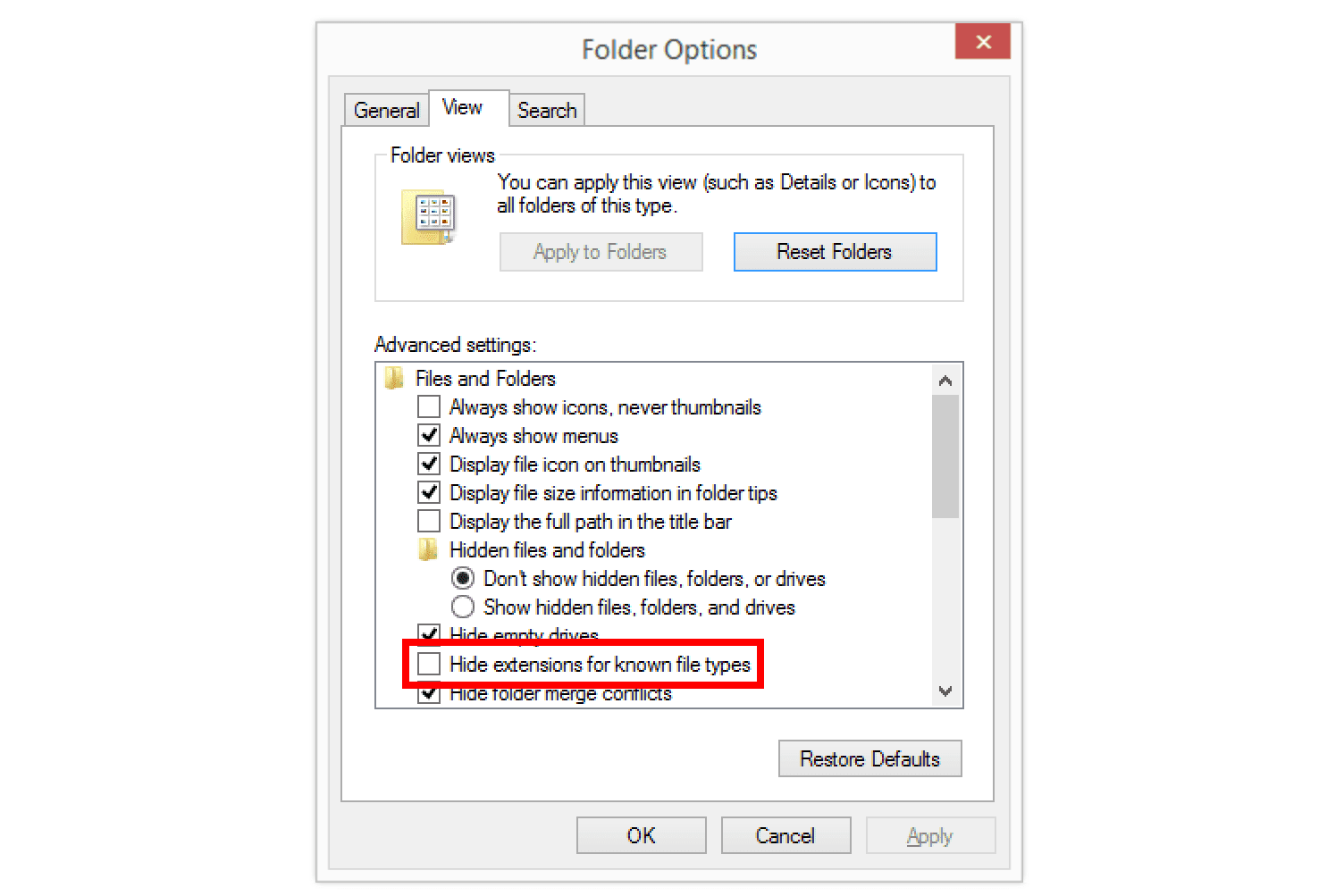 Invalid file size. Display file Extensions.