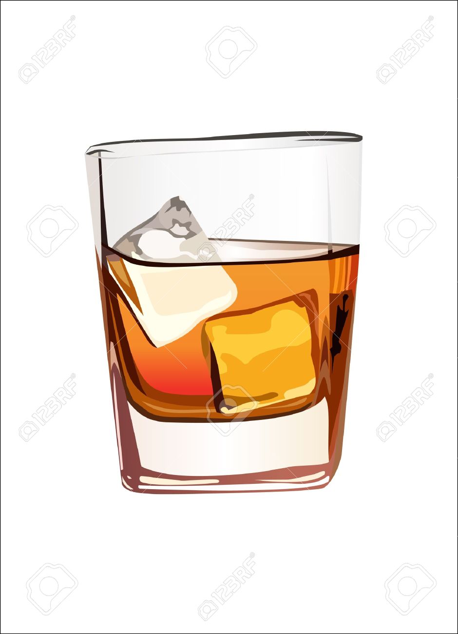 Whiskey In Glass With Ice Isolated On White Royalty Free Cliparts.