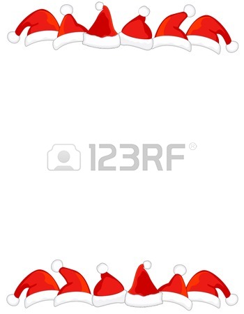 Bright Red Santa Hat Page Border / Frame On White Background.