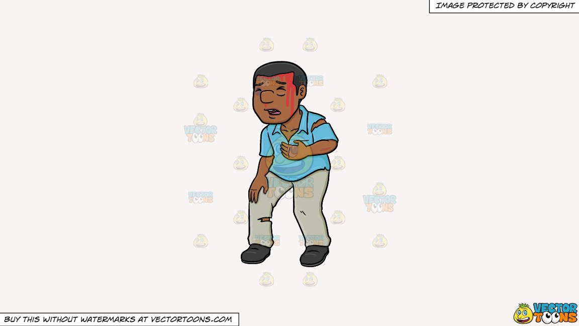Clipart: A Black Man Feeling Pain From His Injuries After Being Beaten Up  on a Solid White Smoke F7F4F3 Background.