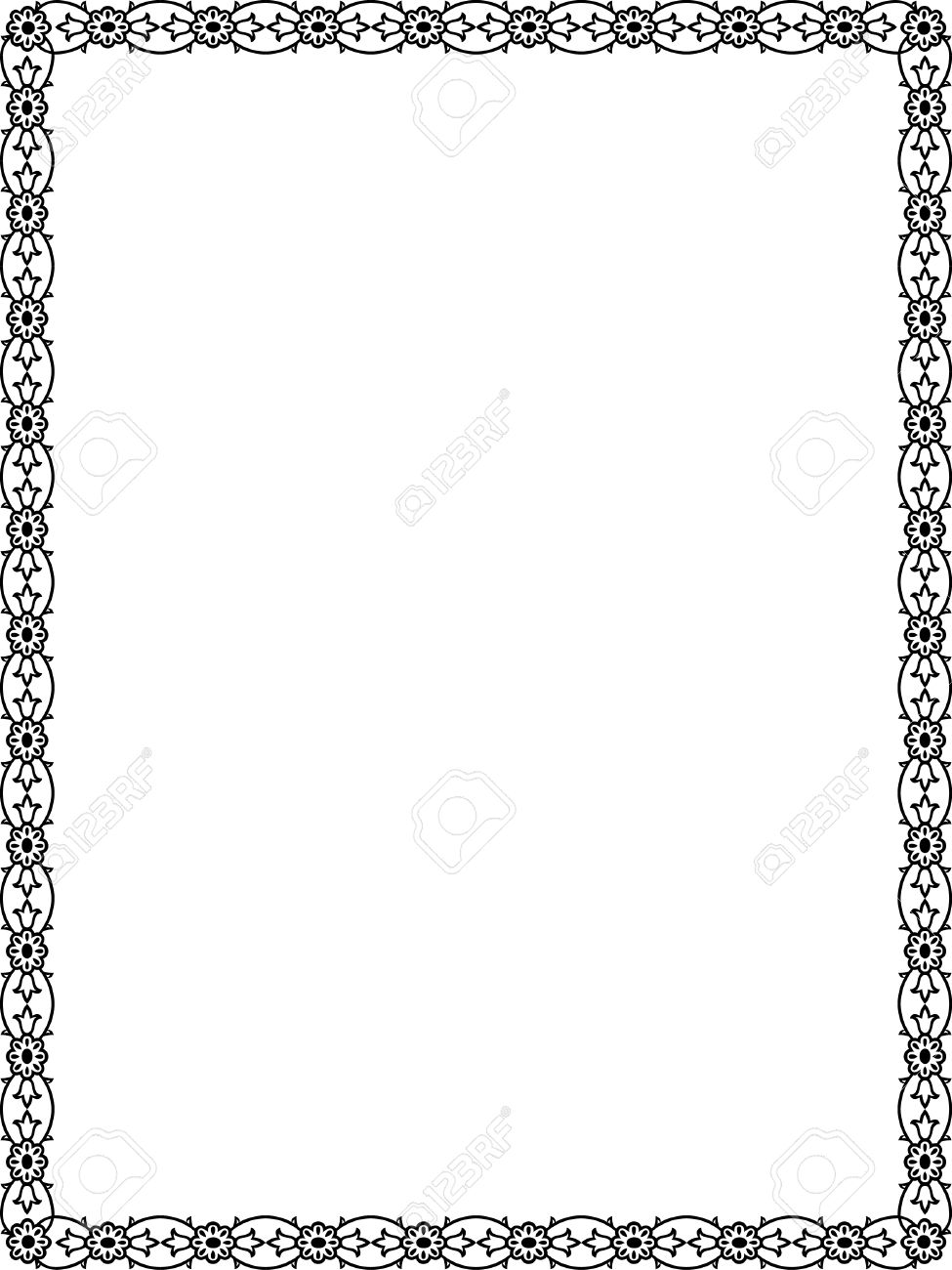 Flowers and plant leaves border frame, Black and White.