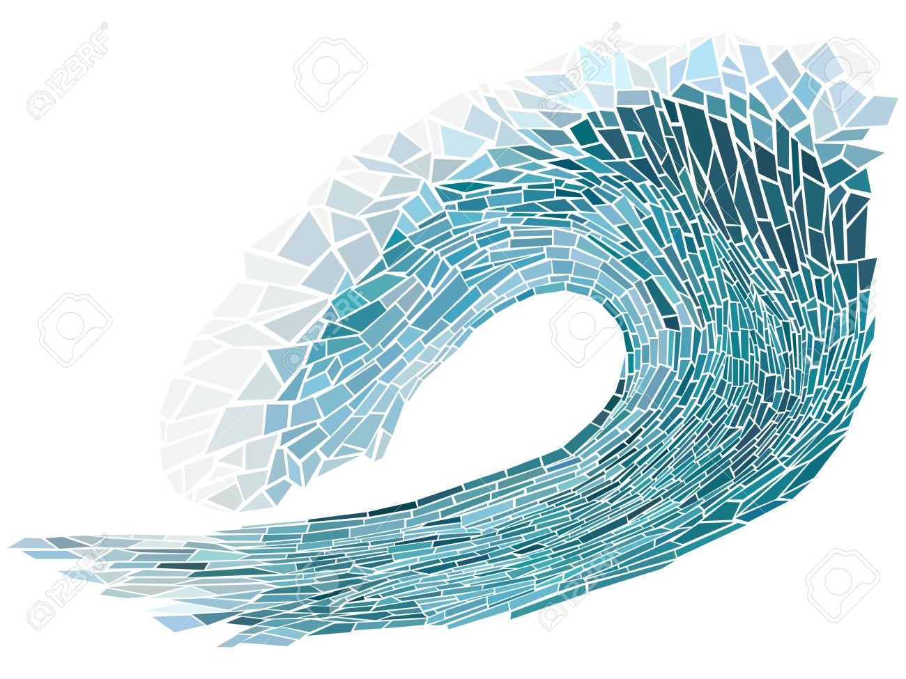 Abstract Vector Illustration Of Blue Wave Crest With Foam Isolated.