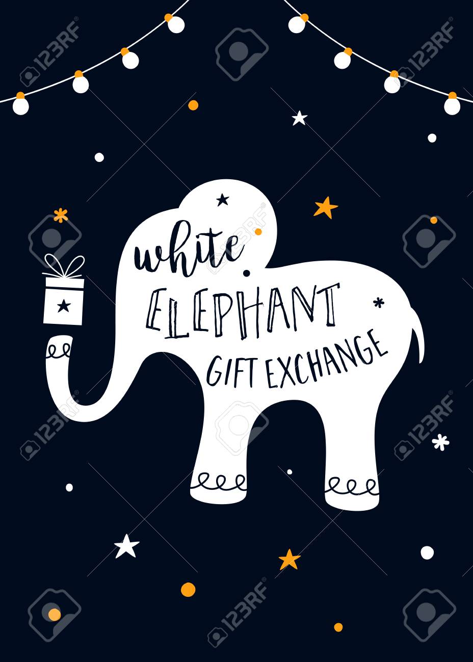 White Elephant Gift Exchange Game Vector Illustration..