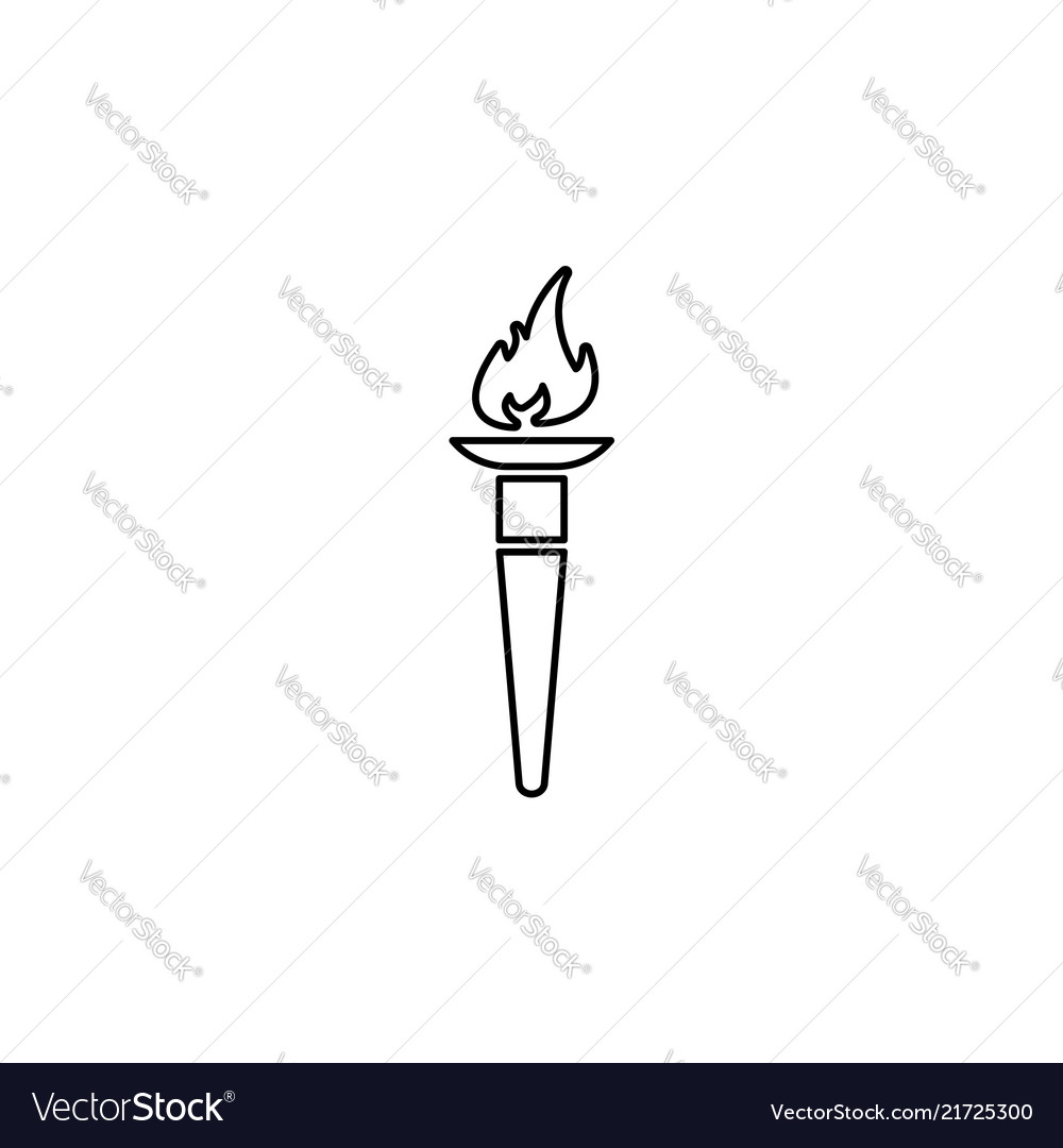 Olympic torch flame line icon black on white.