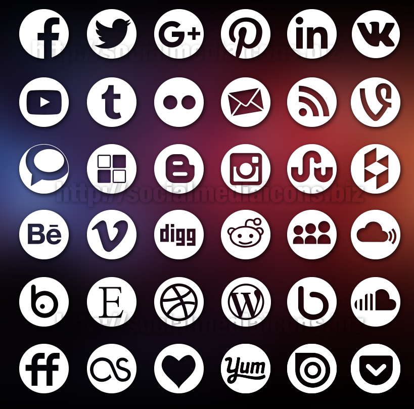 Round social media icons.