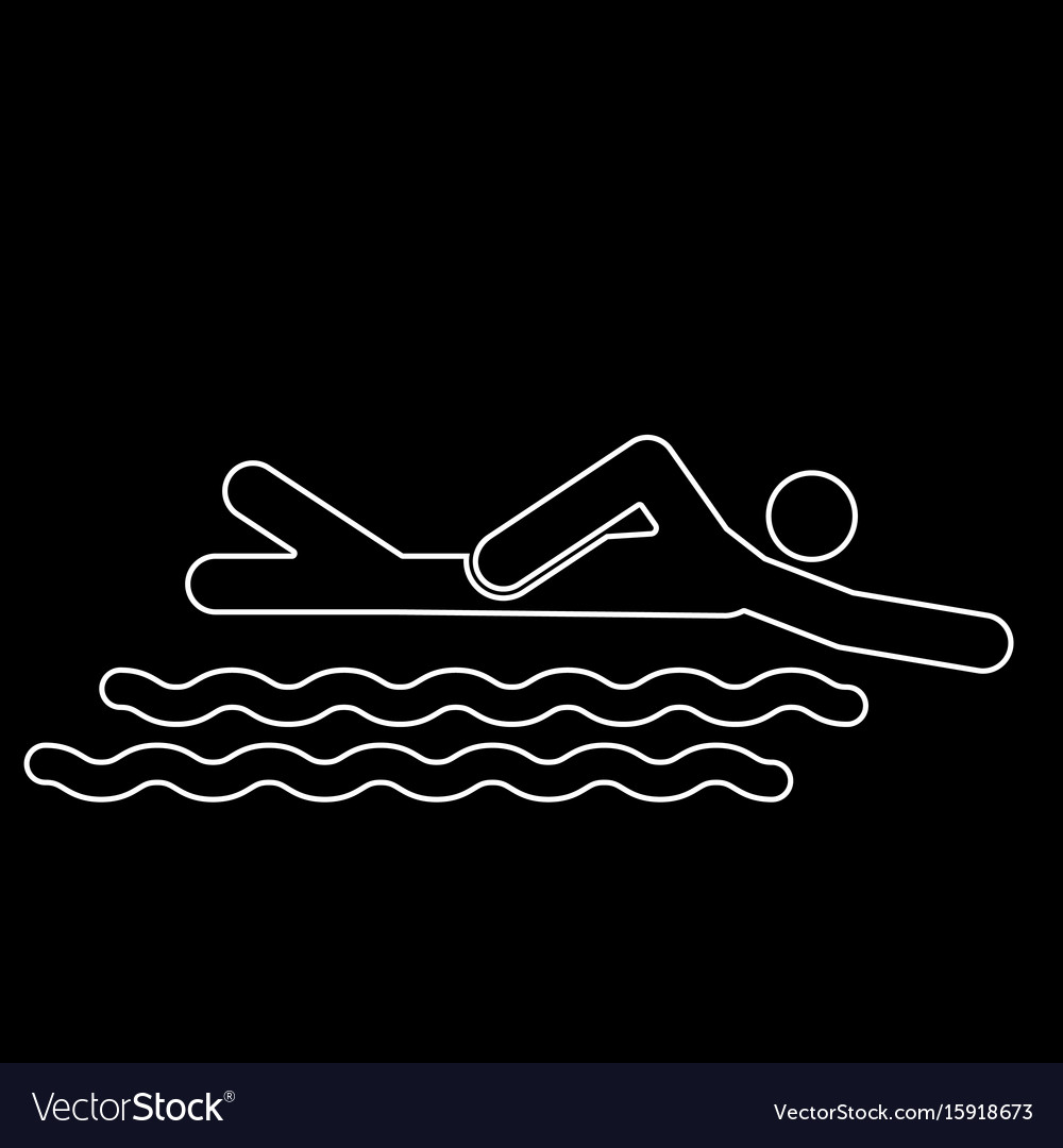 Swimming person stick white color path icon.