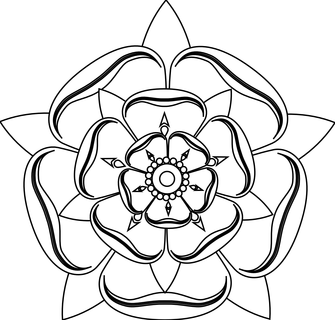 Tudor Rose Black White Line Art Tattoo Tatoo Flower xochi.